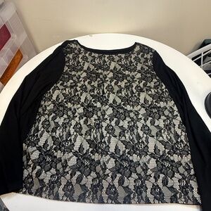 Ann Taylor Lace Long Sleeved Black Lace and Cream